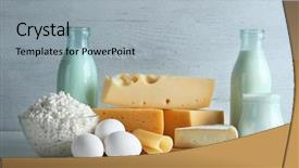  Presentation with dairy products - Presentation design enhanced with set of fresh dairy products background and a  colored foreground