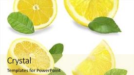  Presentation with lemons - Amazing theme having set of fresh lemons with leaves isolated on white backdrop and a blonde colored foreground