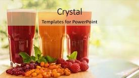  Presentation with fruit drink - PPT theme with set of fruit non-alcoholic drink with cranberries raspberries and sea buckthorn background and a blonde colored foreground