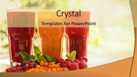  Presentation with fruit drink - Theme featuring set of fruit non-alcoholic drink with cranberries raspberries and sea buckthorn background and a blonde colored foreground
