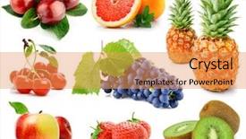  Presentation with set of sauces in white - Audience pleasing presentation design consisting of set of fruits and berries backdrop and a yellow colored foreground