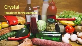  Presentation with wooden - Slide set enhanced with set of fuits and vegatables background and a tawny brown colored foreground