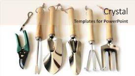  Presentation with garden tools - Audience pleasing PPT theme consisting of set of garden tools isolated backdrop and a lemonade colored foreground