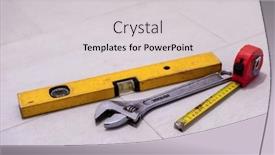  Presentation with hand tools - Presentation design featuring set-of-hand-working-tools background and a light gray colored foreground