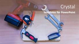  Presentation with hand tools - Cool new PPT theme with set-of-hand-working-tools backdrop and a violet colored foreground