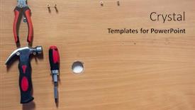  Presentation with hand tools - Audience pleasing presentation design consisting of set-of-hand-working-tools backdrop and a coral colored foreground