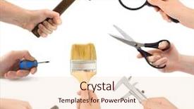  Presentation with construction tools - Cool new presentation theme with construction team technology - set of hands with tools backdrop and a lemonade colored foreground