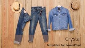  Presentation with trousers - Presentation design with set-of-jacket-jeans background and a coral colored foreground