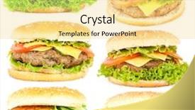  Presentation with burgers - Audience pleasing slide deck consisting of set of juicy burgers on white background backdrop and a blonde colored foreground