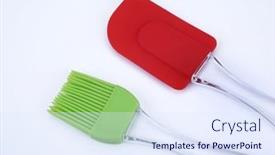  Presentation with brush - Presentation design featuring set-of-kitchen-silicone-spatula background and a sky blue colored foreground