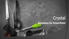  Presentation with kitchen utensils - Beautiful theme featuring set of kitchen utensils backdrop and a gray colored foreground