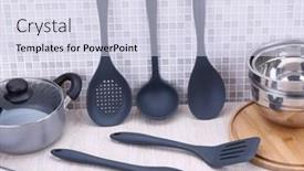  Presentation with cooking utensils - Presentation design featuring set-of-kitchen-utensils background and a  colored foreground