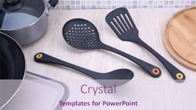  Presentation with cooking utensils - Slide deck consisting of set-of-kitchen-utensils background and a  colored foreground