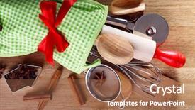  Presentation with kitchen utensils - Slides consisting of scapula - set of kitchen utensils background and a coral colored foreground