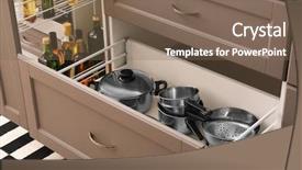  Presentation with secure drawer - Amazing PPT theme having set of kitchenware in drawer backdrop and a violet colored foreground