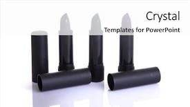  Presentation with purple green - Slide set enhanced with set of lipsticks in gray green and purple colors isolated on white background with reflection background and a white colored foreground