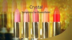  Presentation with golden 50th anniversary - PPT theme with set of lipsticks on bright background and a gold colored foreground