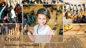  Presentation with rock climbing - Slide set having set of little smiling girl background and a coral colored foreground