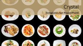  Presentation with main engine - Colorful PPT theme enhanced with fried food - set of main fish courses backdrop and a coral colored foreground