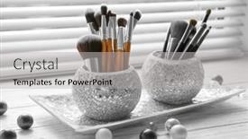  Presentation with brushes makeup - Amazing presentation theme having set-of-makeup-brushes backdrop and a light gray colored foreground