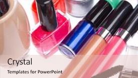  Presentation with makeup products - Amazing presentation theme having set of makeup products isolated on white background backdrop and a lemonade colored foreground