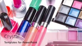  Presentation with makeup products - Slide deck having set-of-makeup-products-isolated background and a coral colored foreground