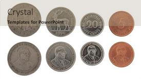  Presentation with white - Slide set with set-of-mauritian-rupee-coins background and a coral colored foreground