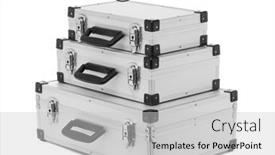  Presentation with metal - Slides having set-of-metal-suitcases background and a light gray colored foreground