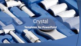  Presentation with metallic - Amazing presentation design having set of metallic tools as background backdrop and a ocean colored foreground
