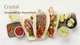  Presentation with tacos - Slide set enhanced with vegetables in tortilla and caipirinha background and a sky blue colored foreground