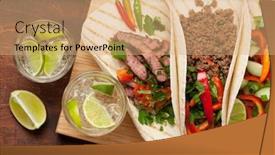  Presentation with tacos - Presentation design with vegetables in tortilla and caipirinha background and a coral colored foreground