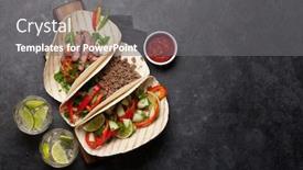  Presentation with tortilla - Presentation design consisting of set of mexican tacos with meat and vegetables in tortilla and caipirinha cocktail top view on stone table flat lay with copy space background and a gray colored foreground