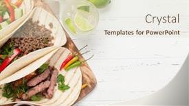  Presentation with tacos - Slides enhanced with view on wooden table flat background and a soft green colored foreground