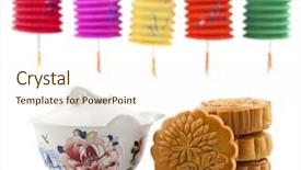  Presentation with tea cake - Beautiful presentation theme featuring set of mid autumn festival backdrop and a cream colored foreground