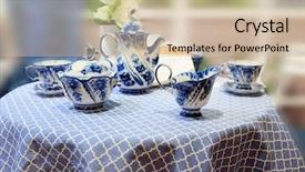  Presentation with teapot - Colorful presentation design enhanced with set of milkman teapot cups sugar bowl painted under gzhel backdrop and a soft green colored foreground