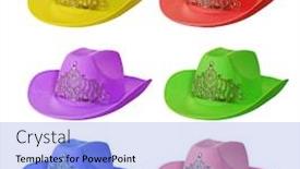  Presentation with cowboy hat - PPT layouts enhanced with set of multi-colored cowboy hat isolated on white background background and a light blue colored foreground