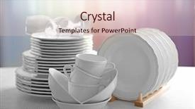  Presentation with wooden - Presentation design having set of new white dishes background and a  colored foreground