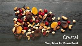  Presentation with fruits - Theme consisting of set-of-nuts-and-dried background and a dark gray colored foreground
