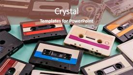  Presentation with 80s disco old audio cassette - Beautiful theme featuring set of old audio cassettes backdrop and a violet colored foreground
