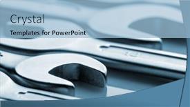  Presentation with end on the line - Theme consisting of set of open end wrenches toned in blue background and a light blue colored foreground