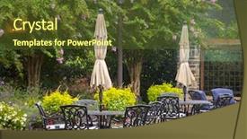  Presentation with rattan furniture - Colorful slides enhanced with leaves of the rheum rhabarbarum in close-up backdrop and a tawny brown colored foreground