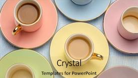  Presentation with pastel coffee - Slide deck having set of pastel porcelain cup background and a yellow colored foreground