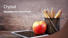  Presentation with tablet - Cool new slide deck with set of pencils in metal backdrop and a  colored foreground