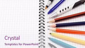  Presentation with pencils - Presentation theme with set of pens and pencils background and a sky blue colored foreground