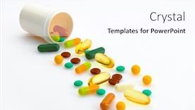  Presentation with pharmacy pharmaceutical medicament - PPT theme with set-of-pills-tablets-vitamins background and a pink colored foreground
