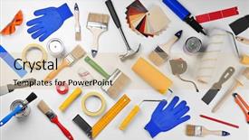  Presentation with equipment - Theme featuring set of professional decorator equipment on white background background and a lemonade colored foreground