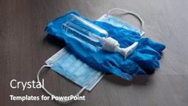  Presentation with covid - Beautiful presentation theme featuring set-of-protective-eqipment-agains backdrop and a dark gray colored foreground