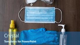  Presentation with viruses - Theme featuring set-of-protective-eqipment-agains background and a ocean colored foreground