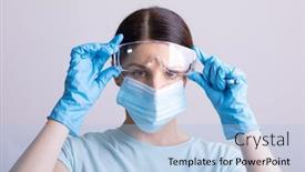  Presentation with viruses - Slide set consisting of set-of-protective-eqipment-agains background and a light blue colored foreground