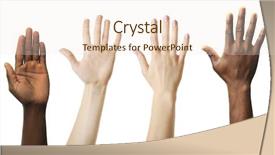  Presentation with students hands raised - Colorful slide set enhanced with raised hands isolated on white backdrop and a lemonade colored foreground